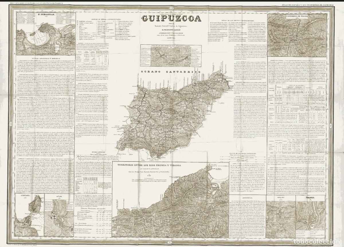Art: Mapa antiguo Guip&uacute;zcoa. Coello 1848. Con certific. autent. Mapas antiguos Guipuzcoa Pa&iacute;s Vasco