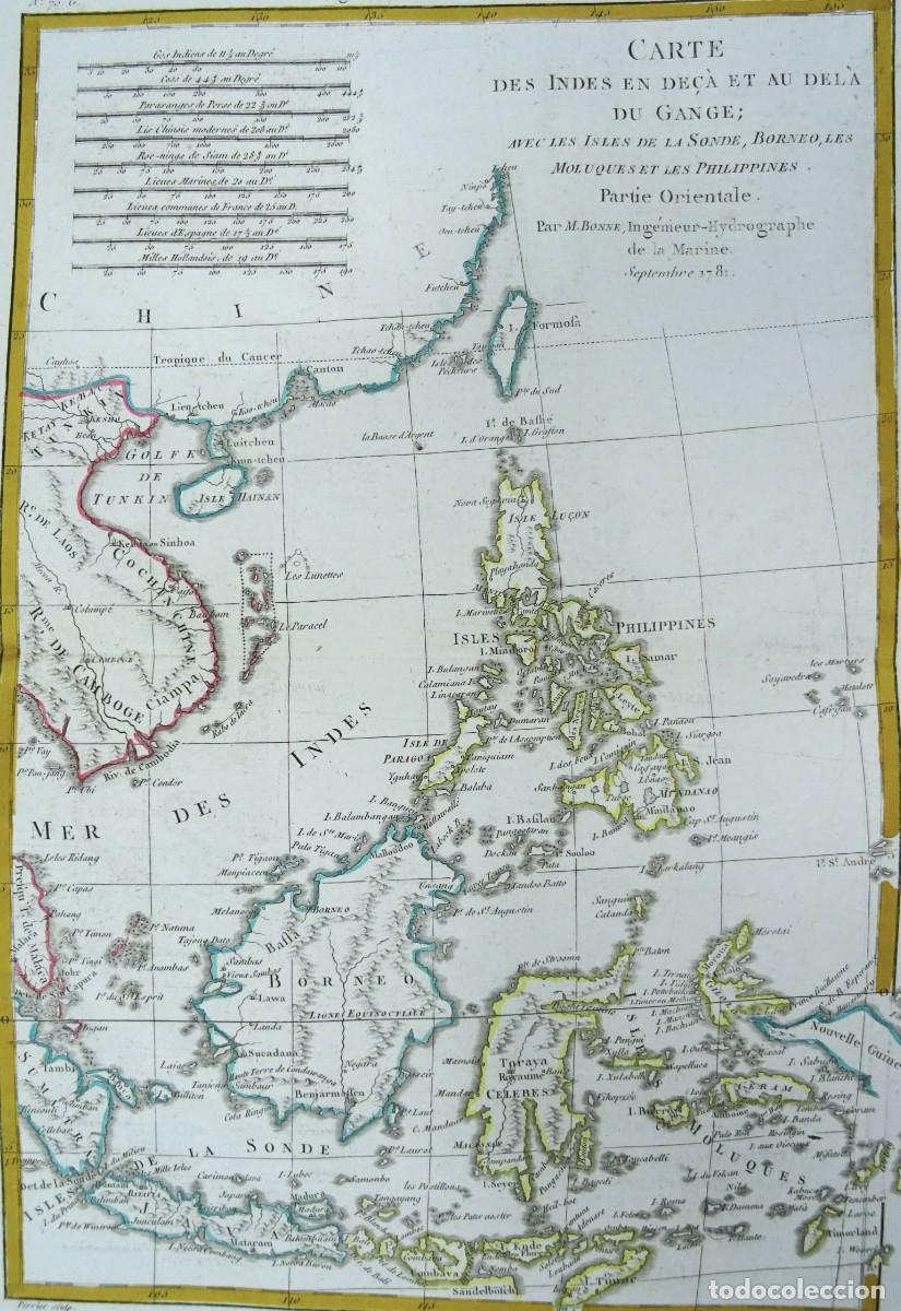 Arte: Filipinas, Indonesia, Vietnam, Taiw&aacute;n, Malasia... R. Bonne, 1781, Carte des Indes en De&ccedil;a et au Dela