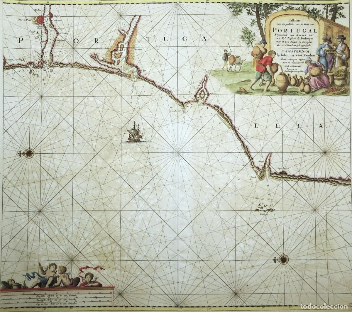 Arte: Portugal, Porto, Aveiro, Peniche... J. van Keulen, 1689, Paskaart... van Portugal... van Zurara tot