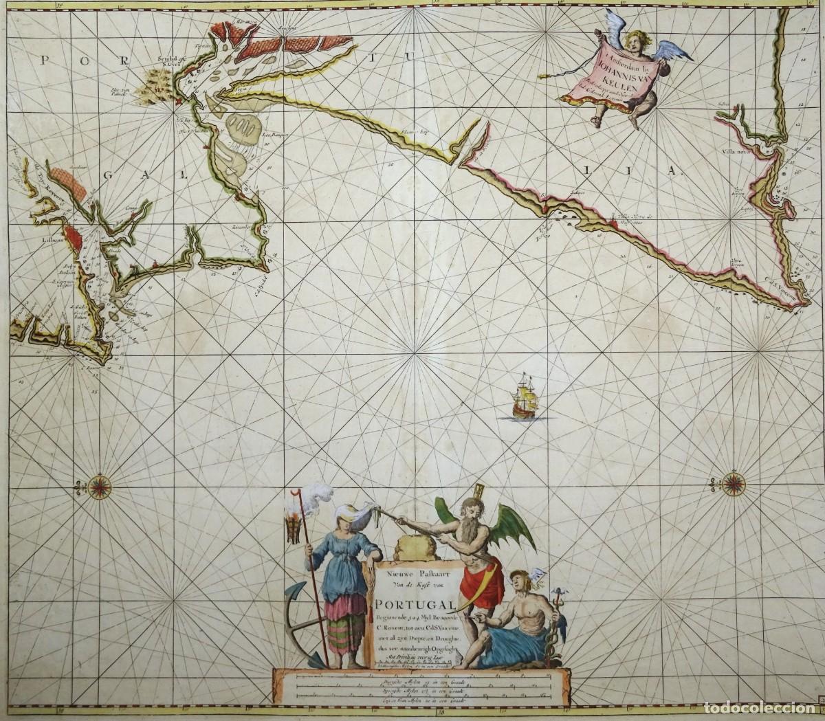 Arte: Portugal, Lisboa, Setubal, Algarve.. J. van Keulen, 1689, Nieuwe Paskaart van Portugal... C. Roxent,