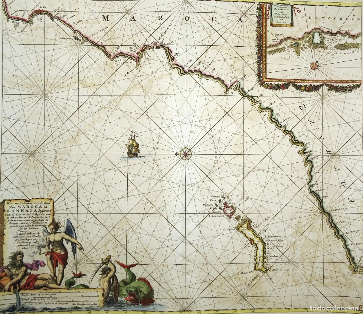 Arte: Canarias, Lanzarote, Fuerteventura, Marruecos... J. van Keulen, 1689, Nieuwe Pascaert vande Kust van