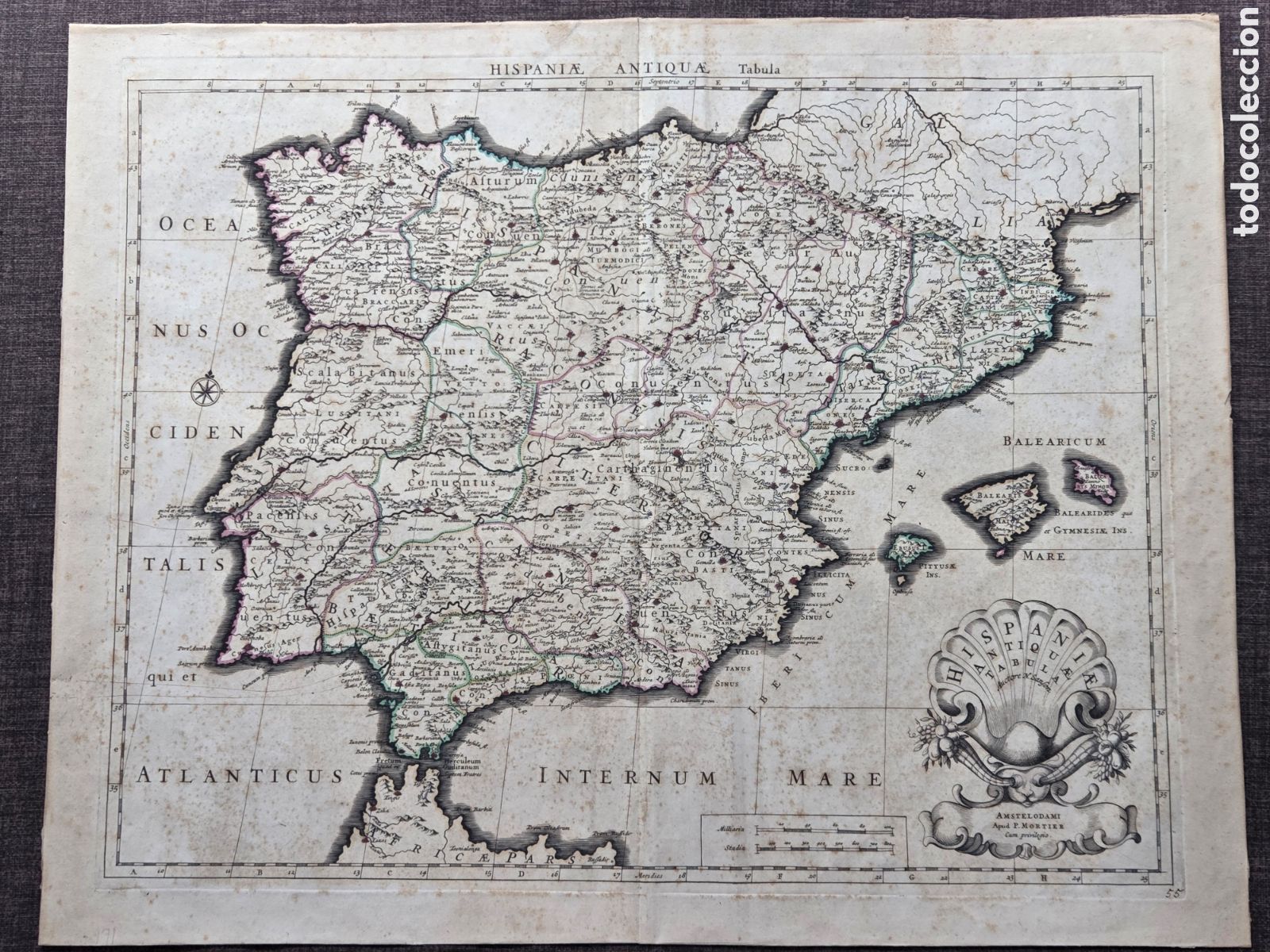 Arte: MAPA DE HISPANIA ANTIGUA N. SANSON Y P. MORTIER. AMSTERDAM C. 1690