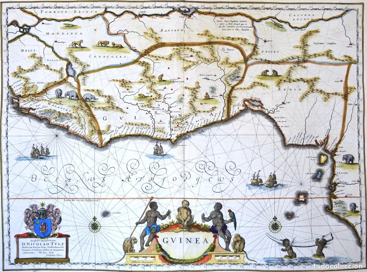 Arte: &Aacute;frica, Sierra Leona, Liberia, Costa de Marfil, Ghana, Ben&iacute;n, Gab&oacute;n..., W. Blaeu, 1635, Guinea