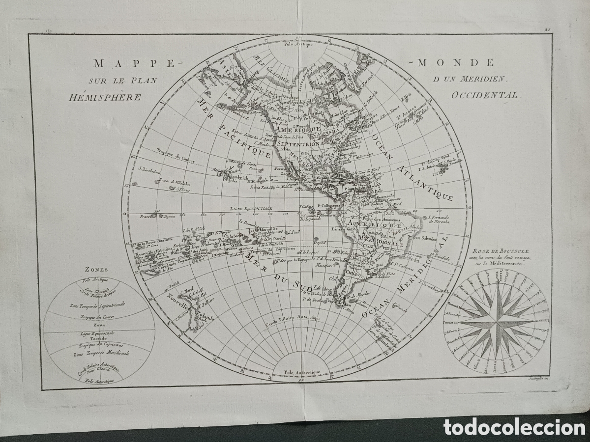 Arte: MAPA aAMERICANO GRABADO COBRE 1787 R. BONNE MAPPE MONDE HEMISPHERE OCCIDENTAL ATLAS ENCYCLOPEDIIQUE