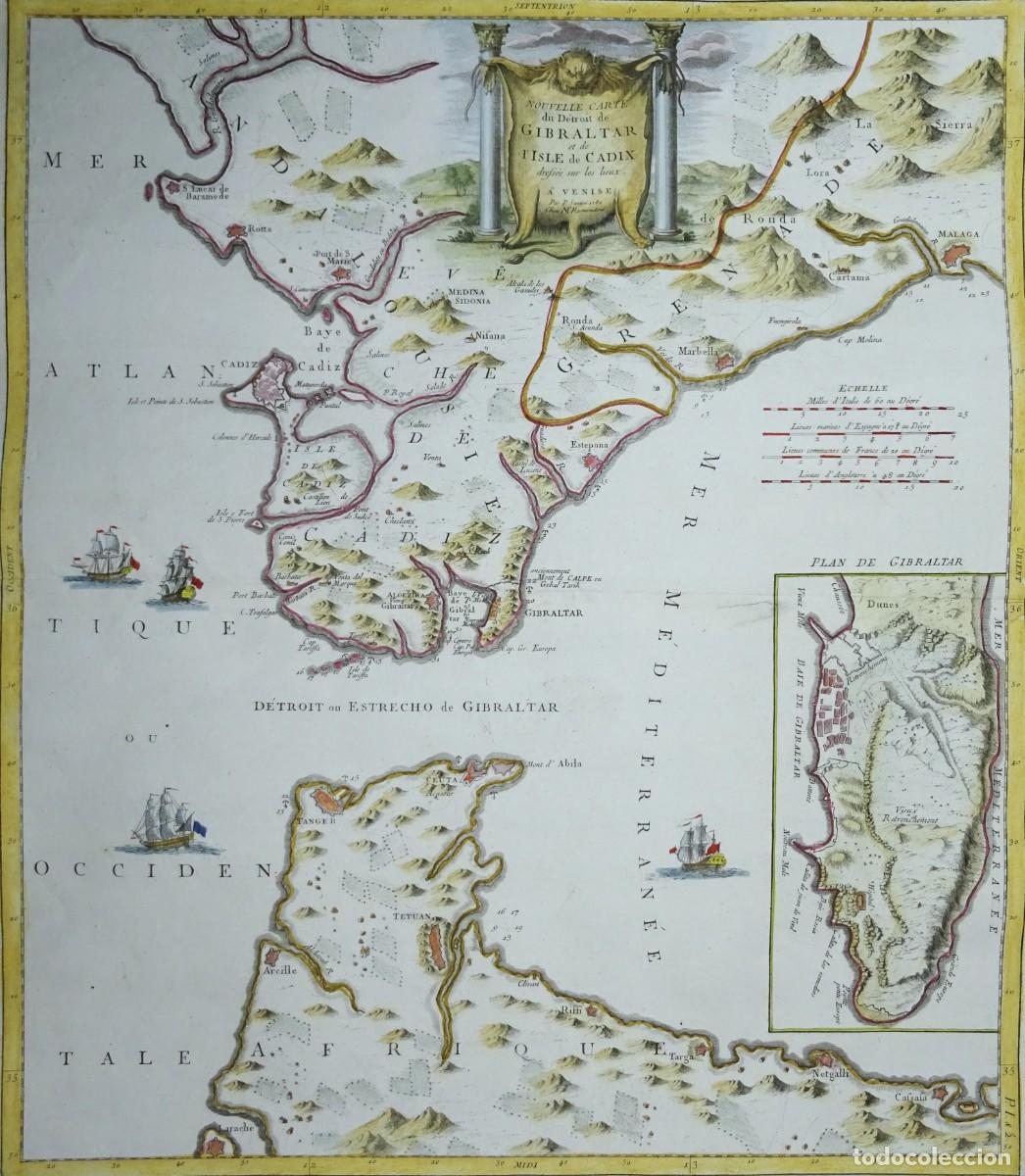 Art: Gibraltar, Andalucia, Cadiz, Malaga, Marbella, Tanger... Santini, 1784, Nouvelle Carte du D&eacute;troit de