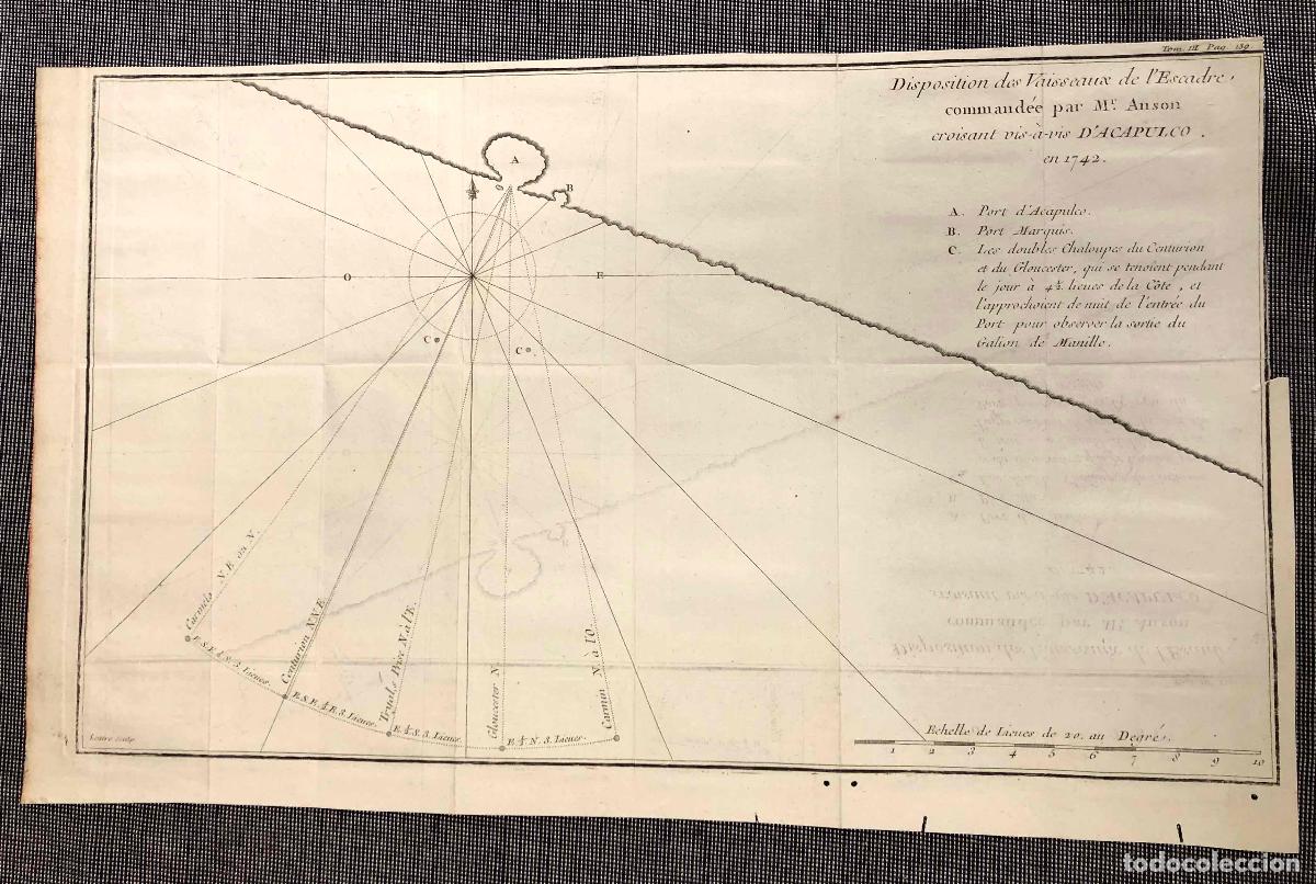 Arte: MAPA CROISANT VIS-A-VIS D'ACAPULCO. ANSON. A&Ntilde;O 1742