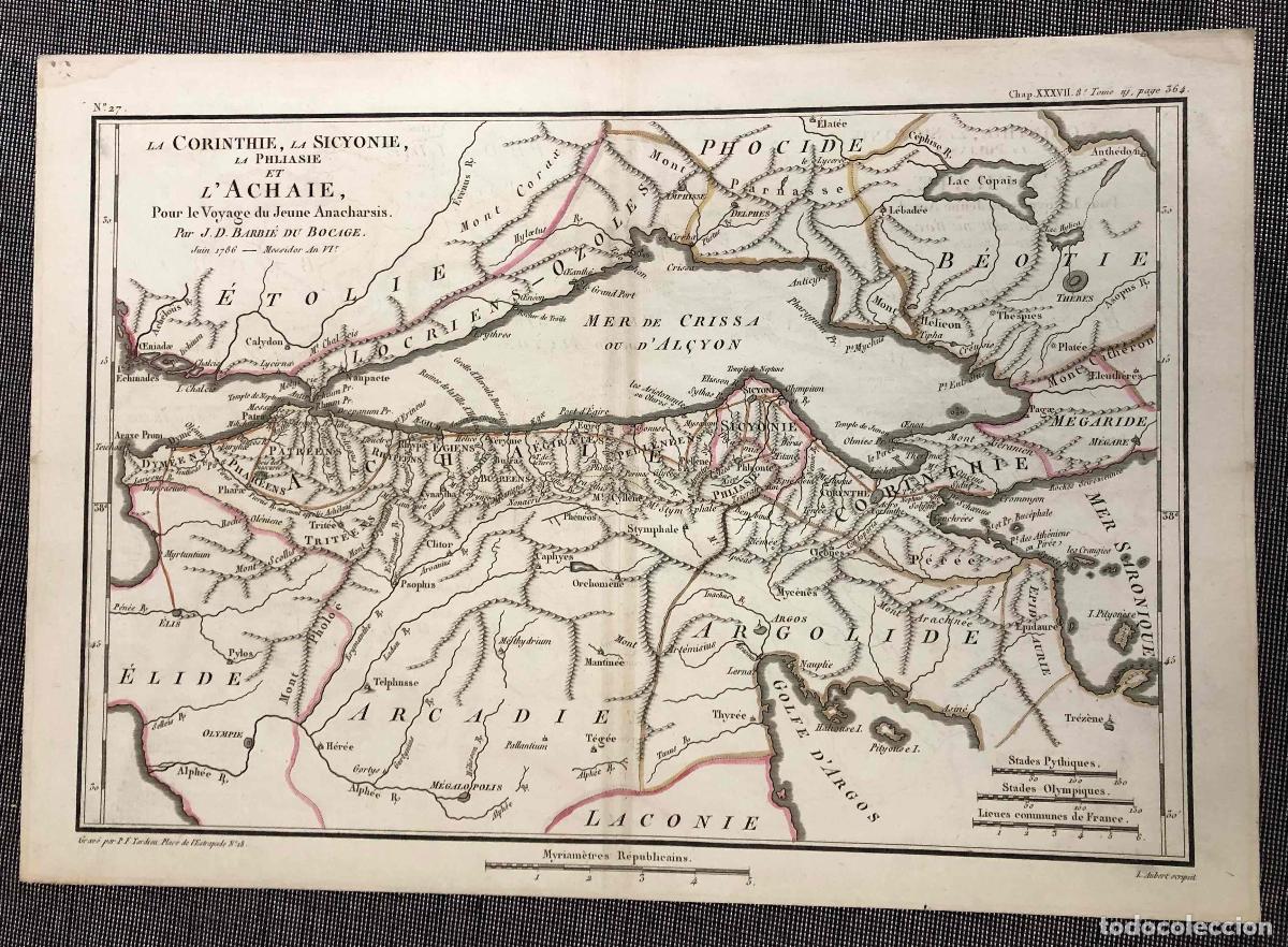 Arte: MAPA LA CORINTHIE, LA SICYONIE, LA PHLIASIE ET L'ACHAIE POUR LE VOYAGE DU JEUNE ANACHARSIS. 1786