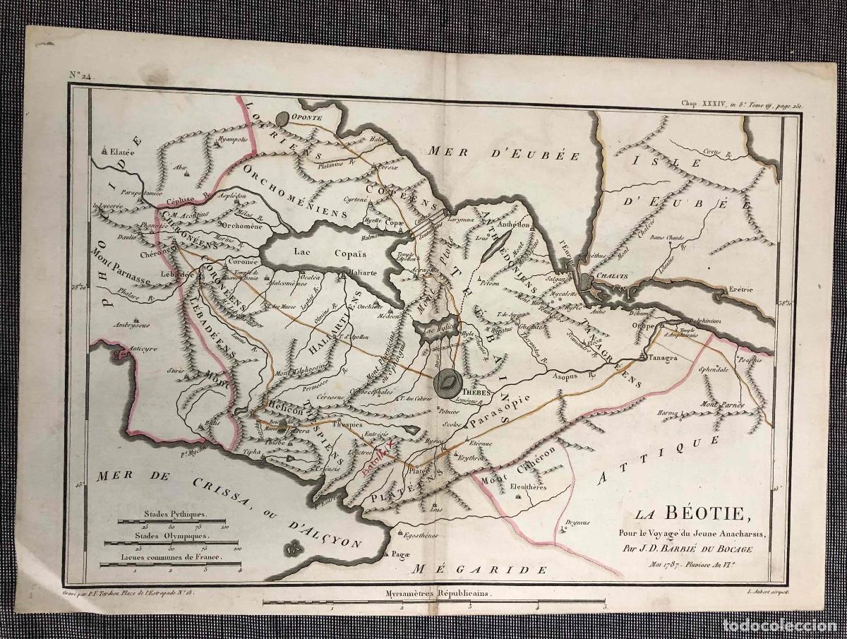 Arte: MAPA LA B&Eacute;OTIE POUR LE VOYAGE DU JEUNE ANACHARSIS PAR J.D. BARBIE DU BOCAGE, A&Ntilde;O 1787