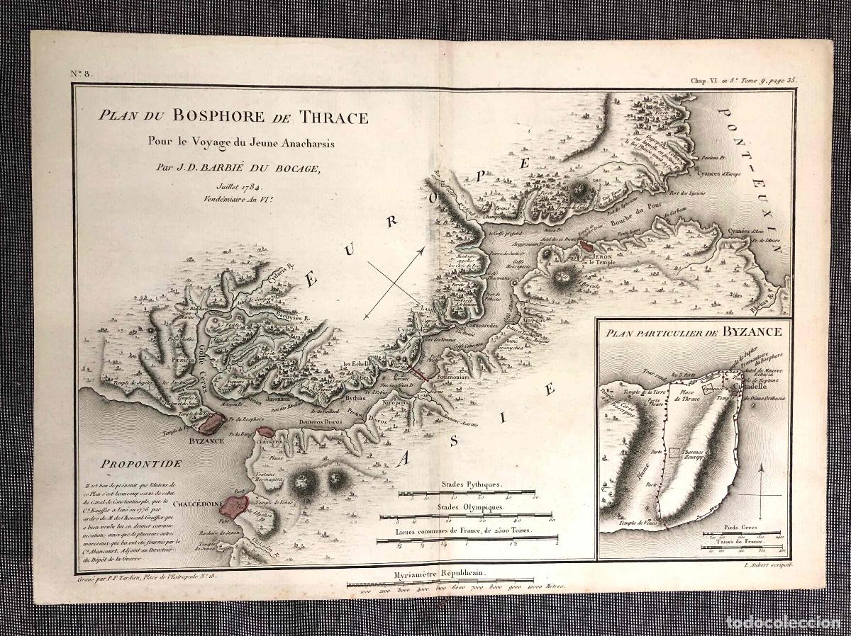 Arte: MAPA PLAN DU BOSPHORE DE THRACE POUR LE VOYAGE DU JEUNE ANACHARSIS PAR J.D. BARBIE DU BOCAGE 1784