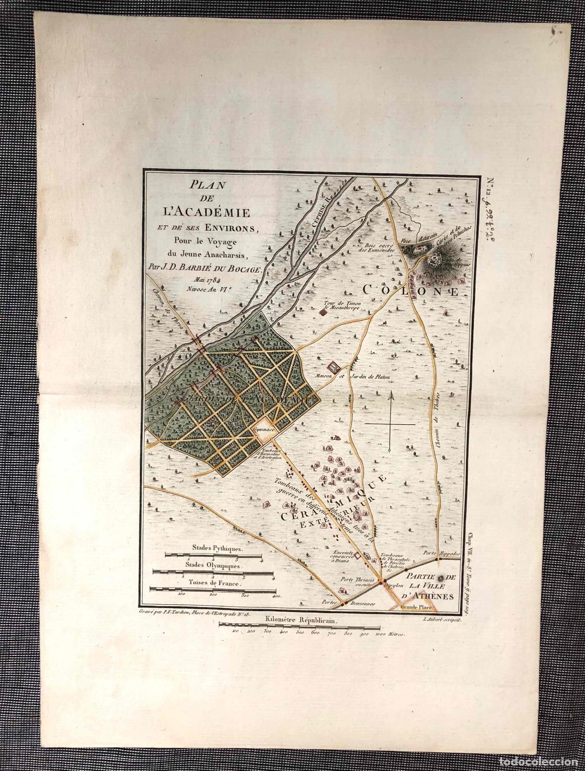 Arte: MAPA PLAN DE L'ACAD&Eacute;MIE ET DE SES ENVIRONS POUR LE VOYAGE DU JEUNE ANACHARSIS 1784