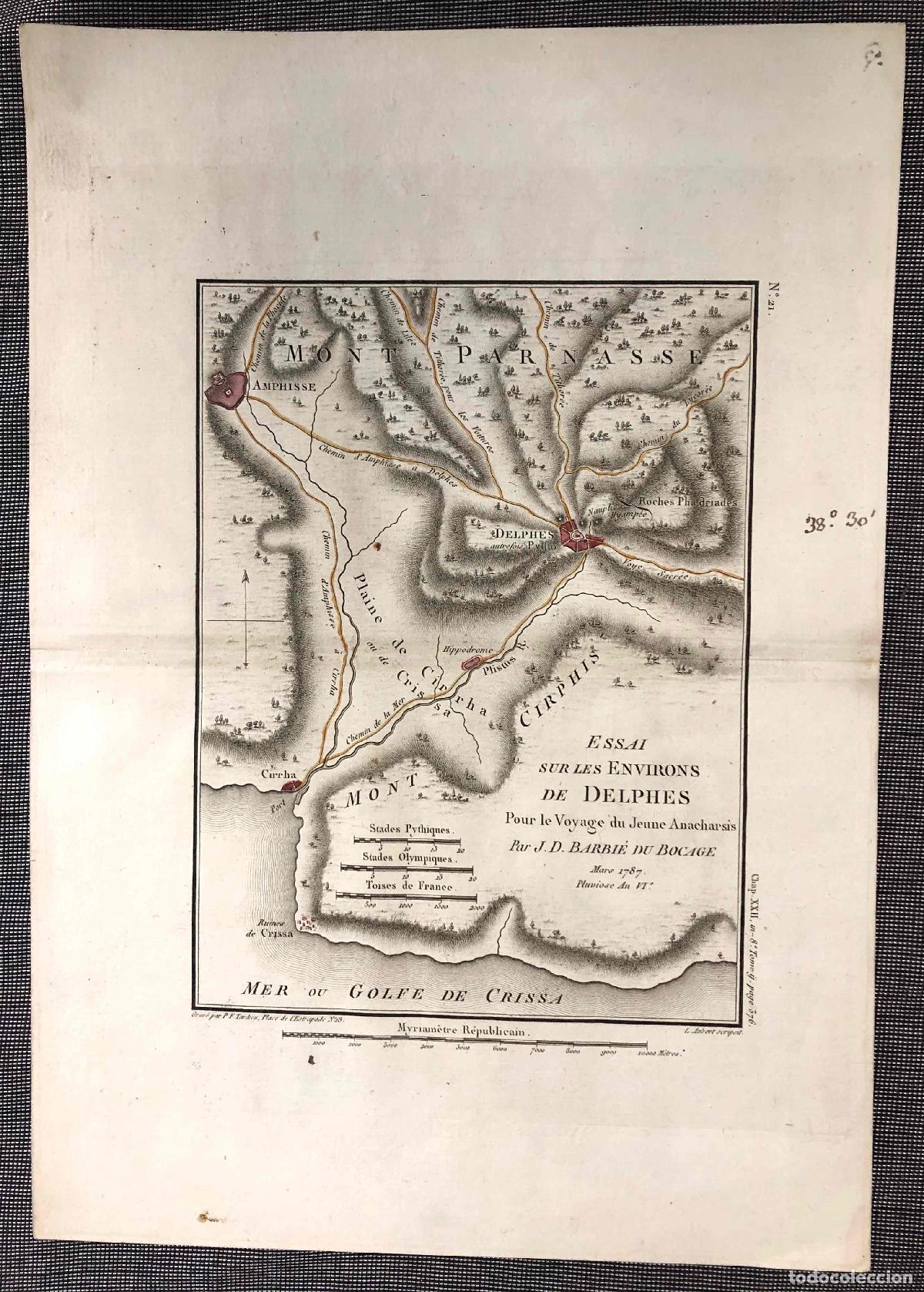 Arte: MAPA ESSAI SUR LES ENVIRONS DE DELPHES POUR LE VOYAGE DU JEUNE ANACHARSIS 1787