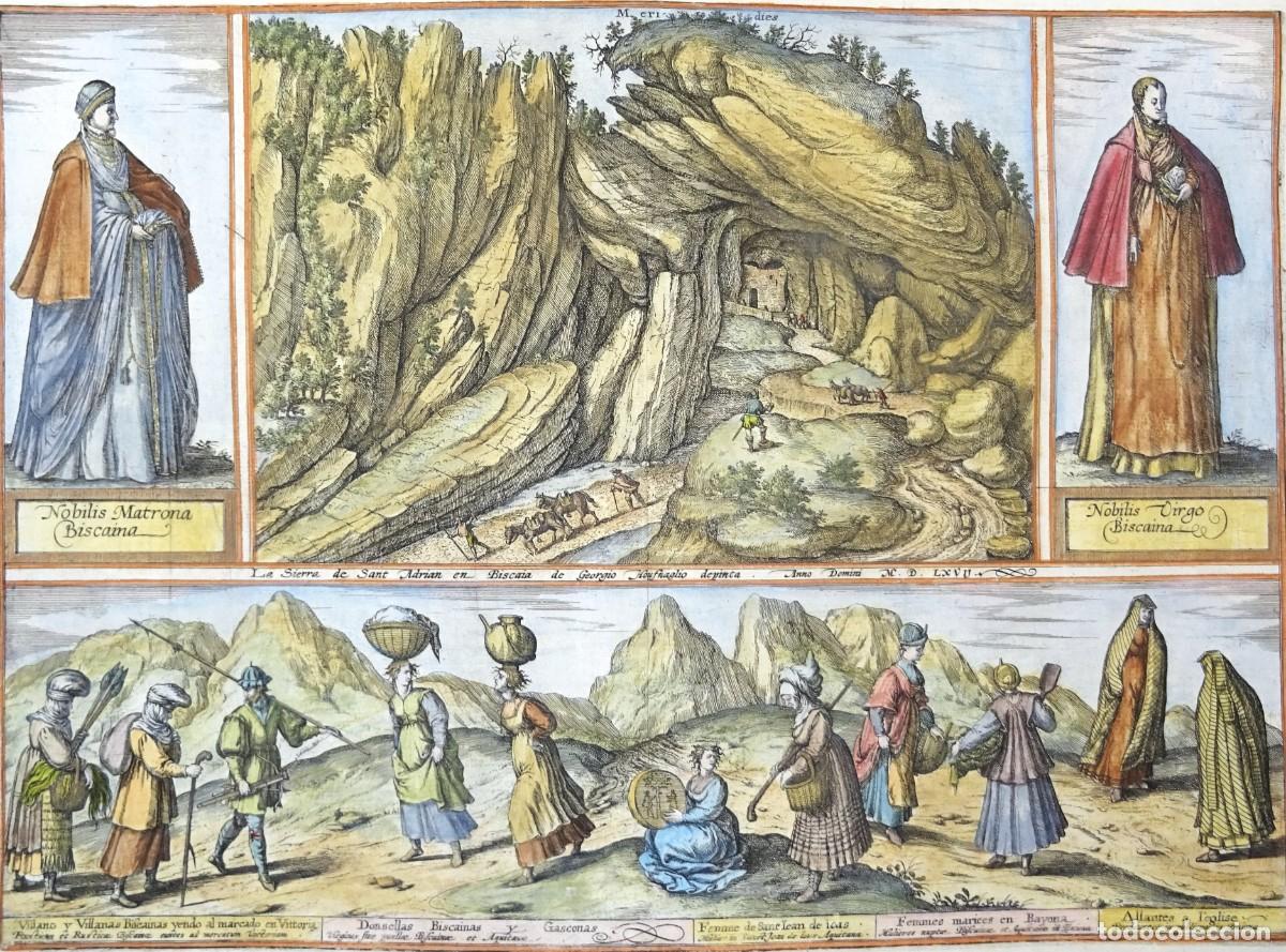 Art: Pa&iacute;s Vasco, Braun & Hogenberg, 1598, La Sierra de Sant Adrian en Biscaia / Nobilis Matrona Biscaina