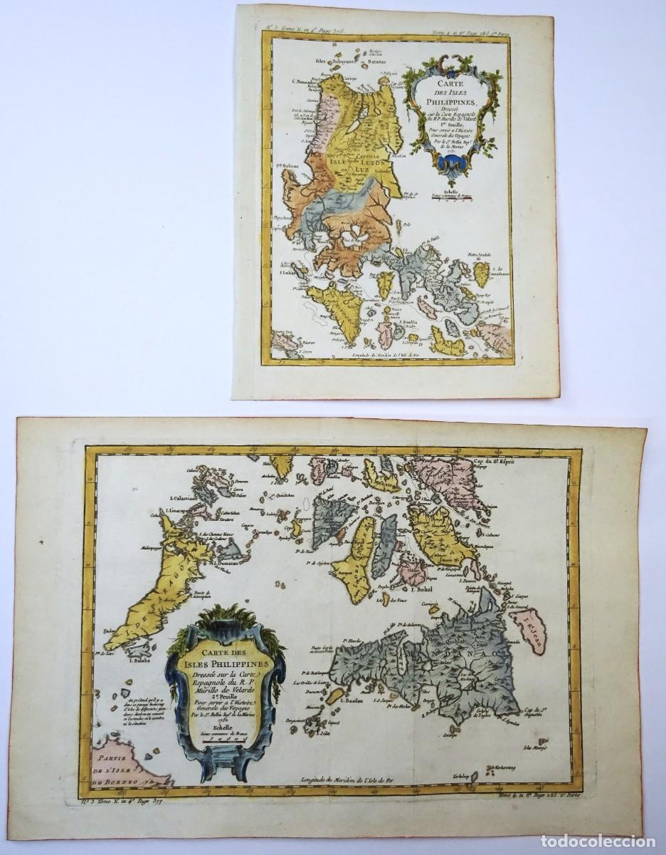Arte: Islas Filipinas, 2 mapas Bellin, 1752, Carte des Isles Philippines 1re. & 2e. Feuille
