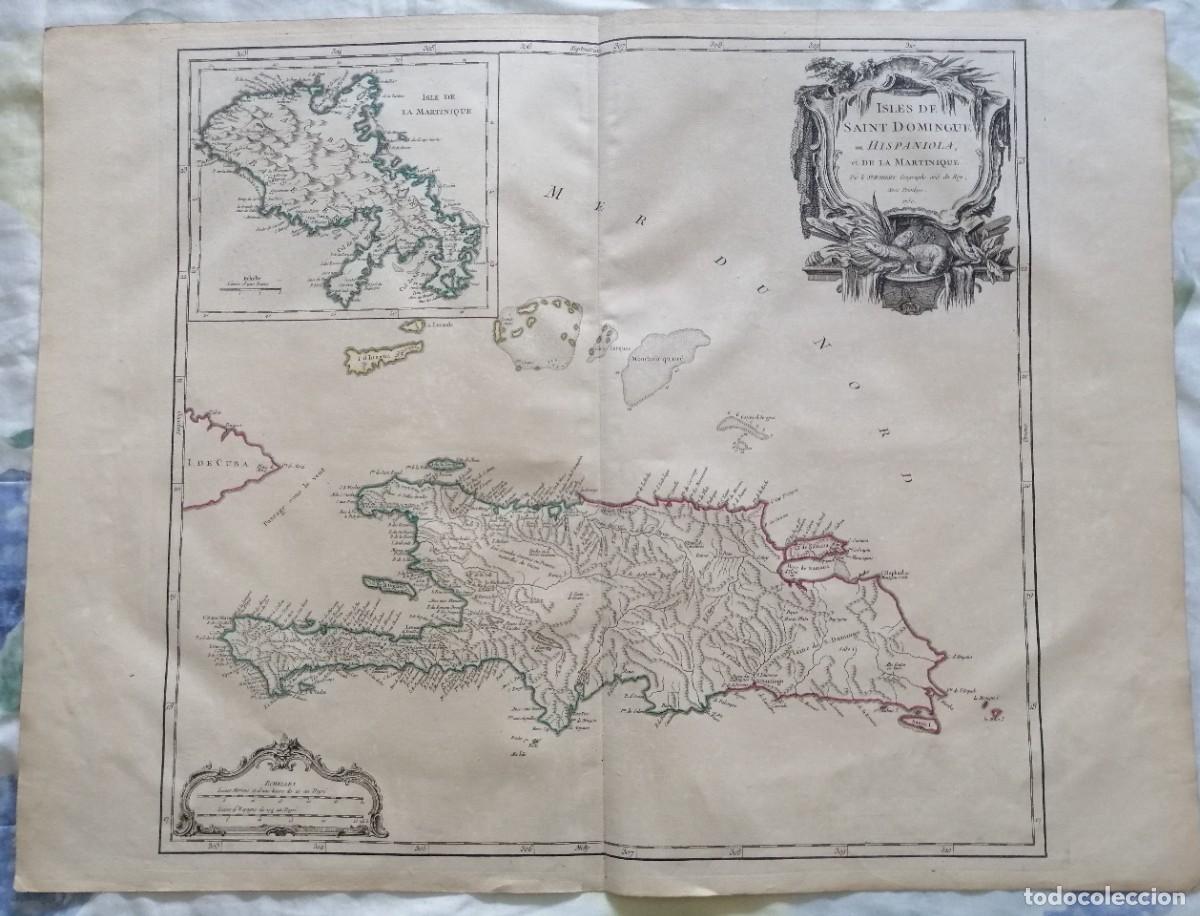 Arte: VAUGONDY: L&Aacute;MINA ORIGINAL FECHADA 1750: SANTO DOMINGO-LA ESPA&Ntilde;OLA-MARTINICA.52 X 68 CM.