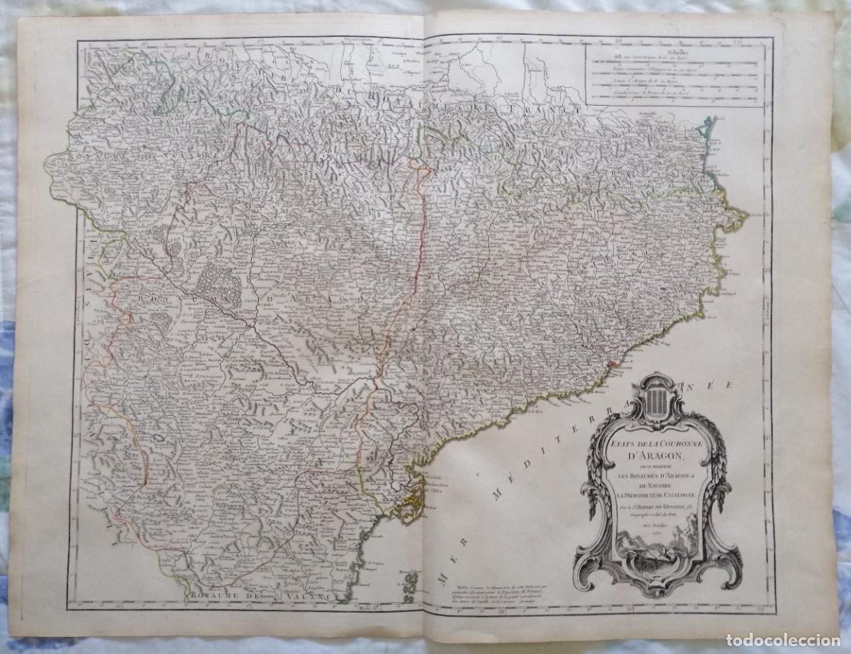 Arte: VAUGONDY: L&Aacute;MINA ORIGINAL FECHADA 1752: ARAG&Oacute;N-NAVARRA-CATALU&Ntilde;A. 52 X 68 CM.