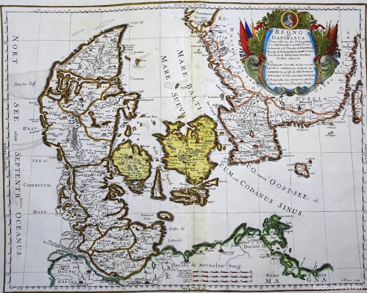 Art: Dinamarca, mapa grande por De Rossi, 1697, Il Regno di Danimarca..