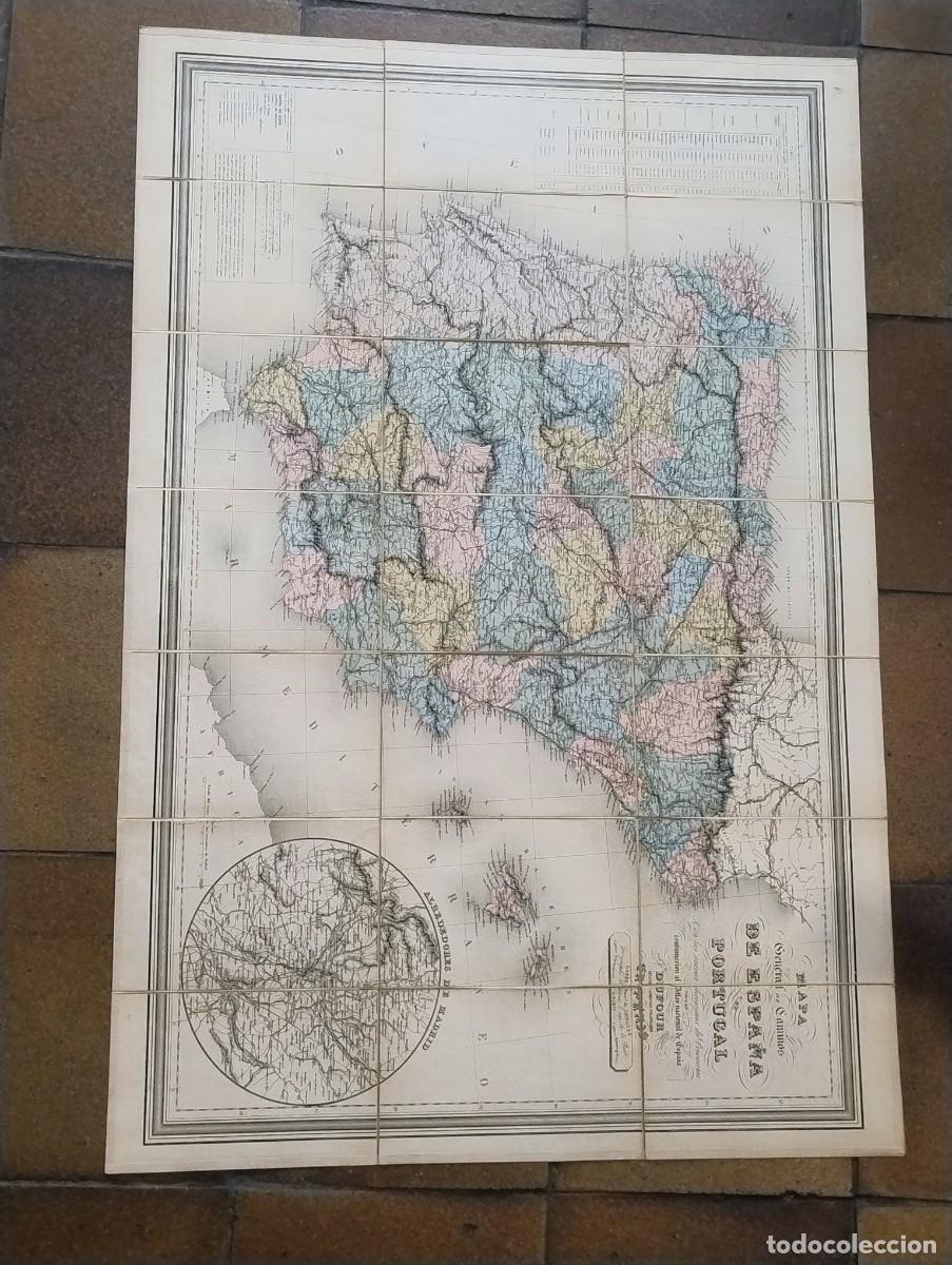 Art: Mapa general de caminos de Espa&ntilde;a y Portugal. Dufour. Tip Gobert. 63 x 94 cm
