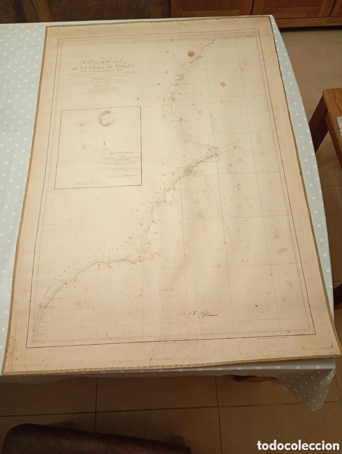 Arte: Carta Esf&eacute;rica -Costa de Espa&ntilde;a -Cabo de Gata - Oropesa, islas Columbretes. Jos&eacute; de la Cruz, 1833