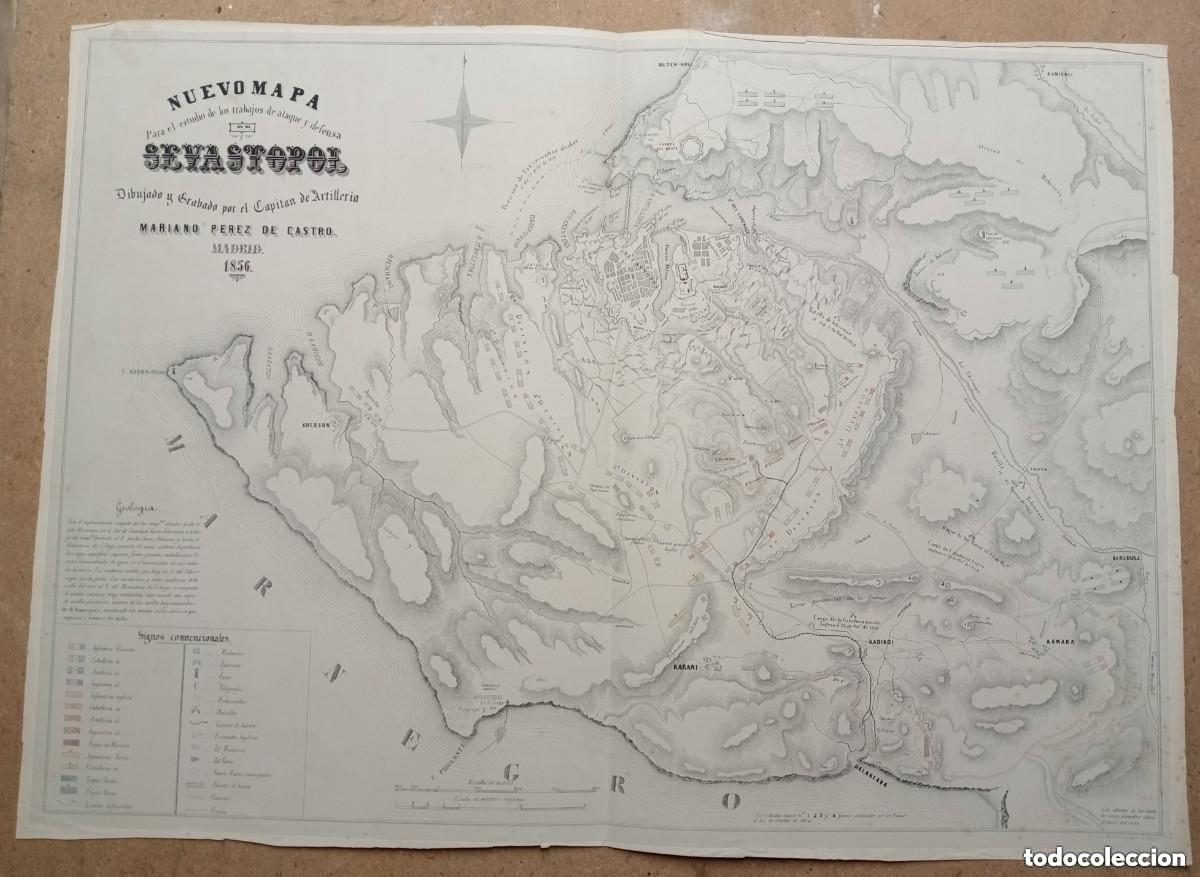 Arte: MAPA ATAQUE Y DEFENSA DE SEVASTOPOL. DIBUJADO Y GRABADO POR PEREZ DE CASTRO. LIT. JJ. MARTINEZ. 1856