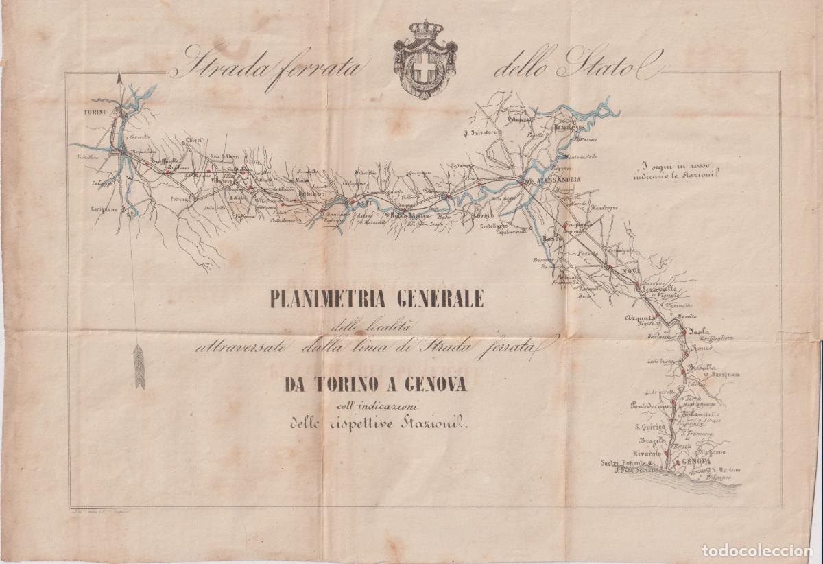 Arte: MAPA ANTIGUO - PLANIMETRIA GENERALE DA TORINO A GENOVA
