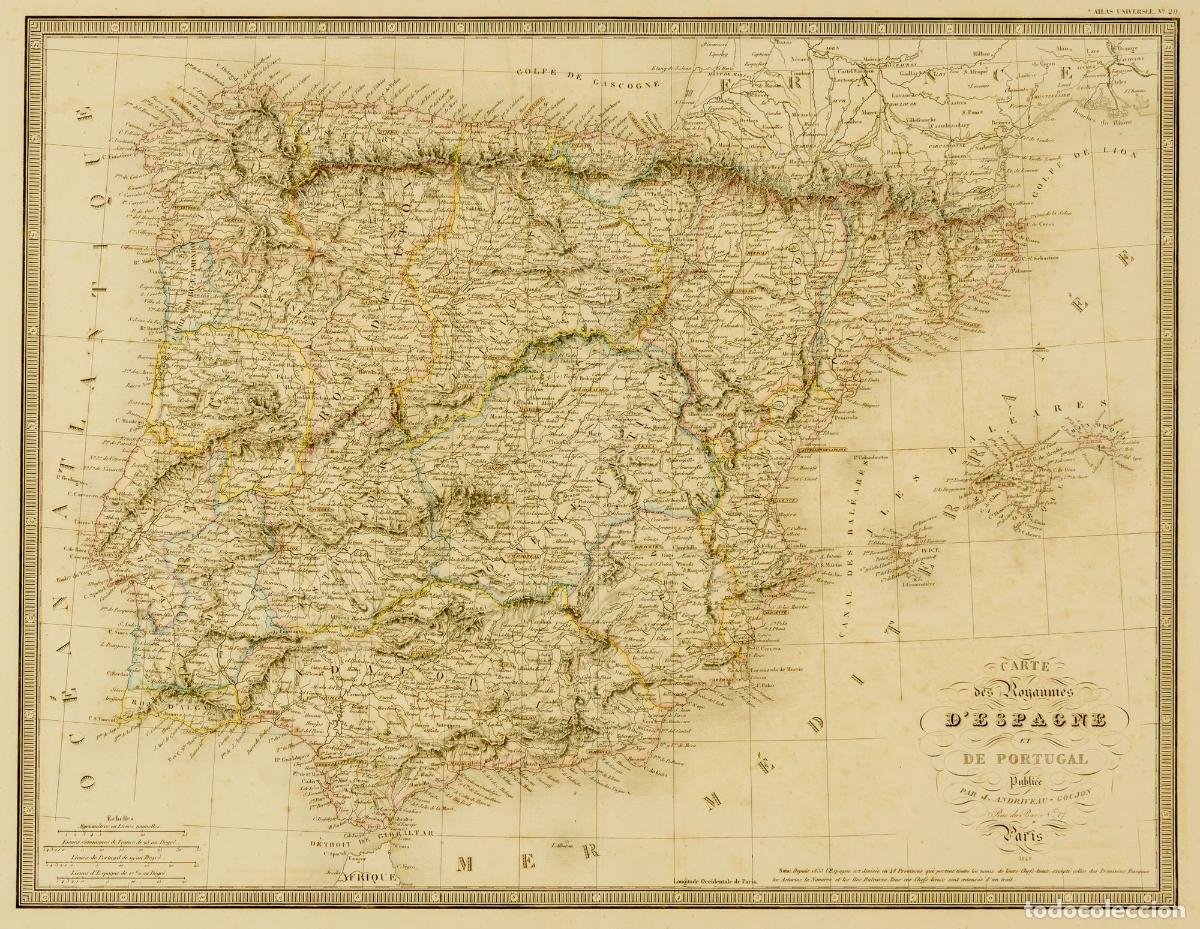 Arte: Carte des Royaumes d'Espagne et de Portugal - Andriveau-Goujon, J.
