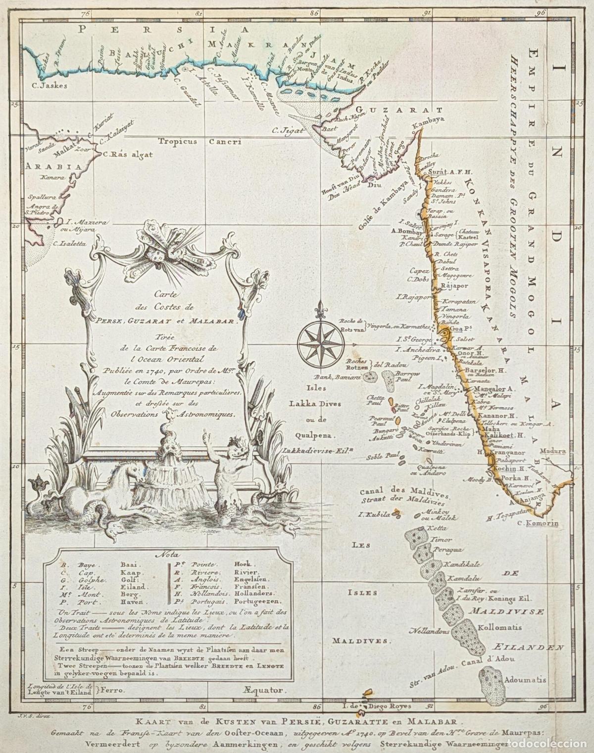 Arte: Carte des Costes de Perse, Guzarat et Malabar. Kaart van de Kusten van Persie, Guzaratte en Malabar