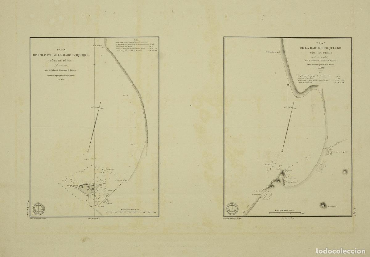 Art: Plan de l'Ile et de la rade d'Iquique / Plan de la Baie de Coquimbo - D&eacute;p&ocirc;t G&eacute;n&eacute;rale de la Marine