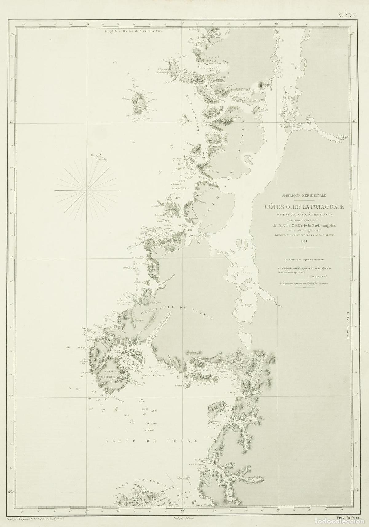 Kunst: Am&eacute;rique M&eacute;ridionale C&ocirc;tes O. de la Patagonie des iles Guaianeco&hellip; - D&eacute;p&ocirc;t des Cartes et Plans&hellip;
