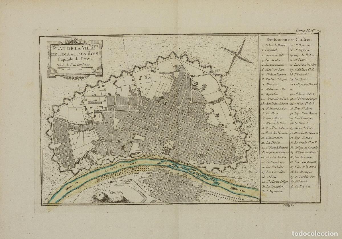 Arte: Plan de la Ville de Lima o&ugrave; des Rois Capitale du Perou - Bellin, Jacques Nicolas