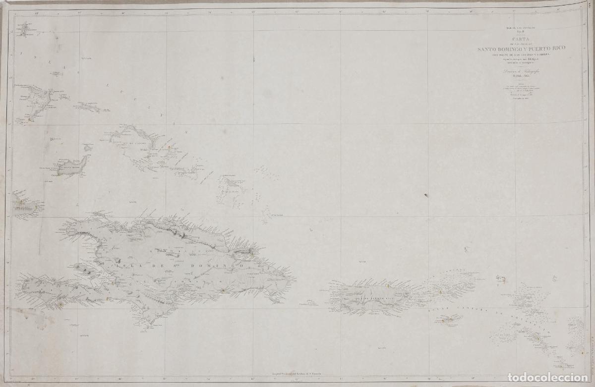 Kunst: Mar de las Antillas Hoja II Carta de las Islas de Santo Domingo y Puerto Rico - Direccion de Hidrogr