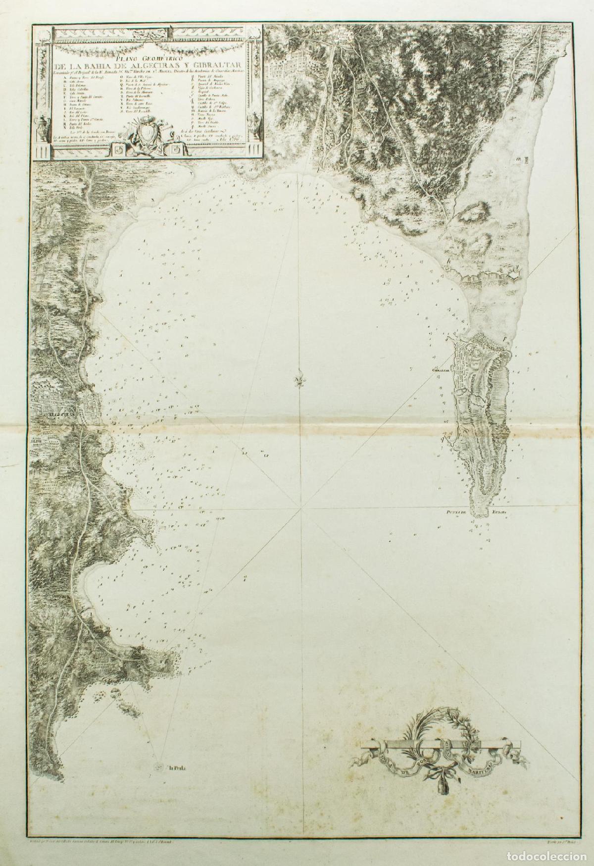 Arte: Plano Geom&eacute;trico de la Bah&iacute;a de Algeciras y Gibraltar - Tofi&ntilde;o de San Miguel, Vicente