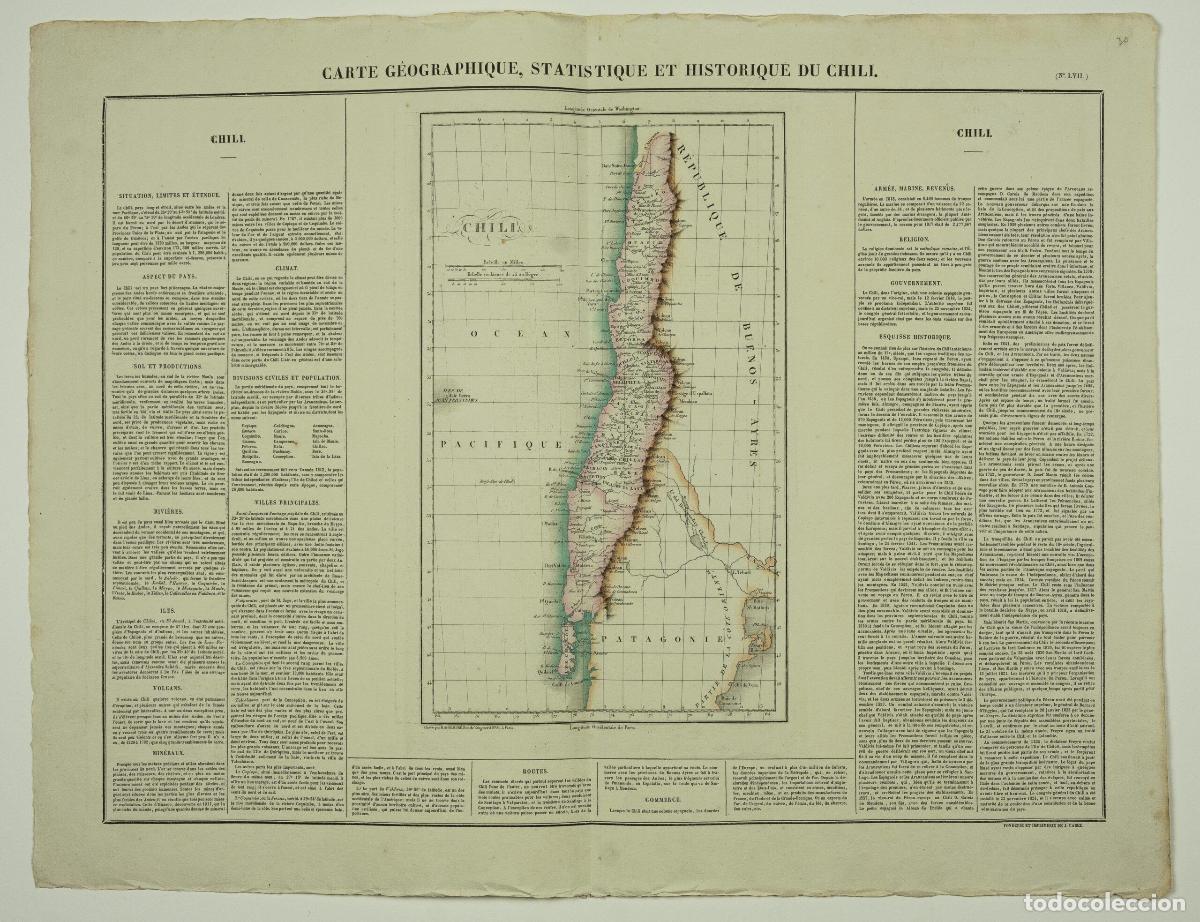 Arte: Carte g&eacute;ographique, statistique et historique du Chili - Buchon, J. A. C.