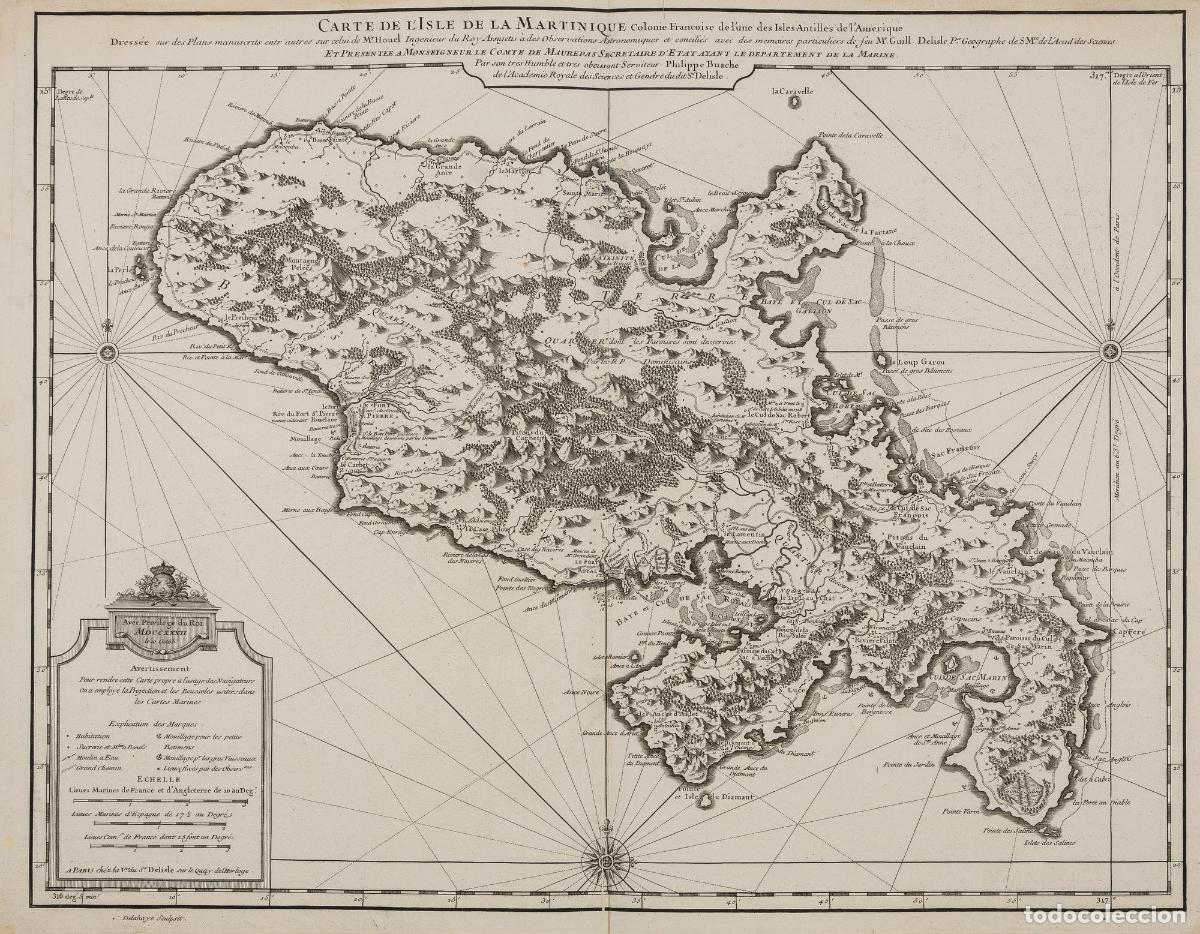 Arte: Carte de l'Isle de la Martinique Colonie Francoise - Buache, Philippe