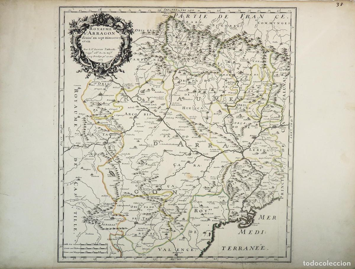 Arte: Royaume d'Arragon divis&eacute; en sept Dioeceses - Sanson d'Abbeville, Nicolas