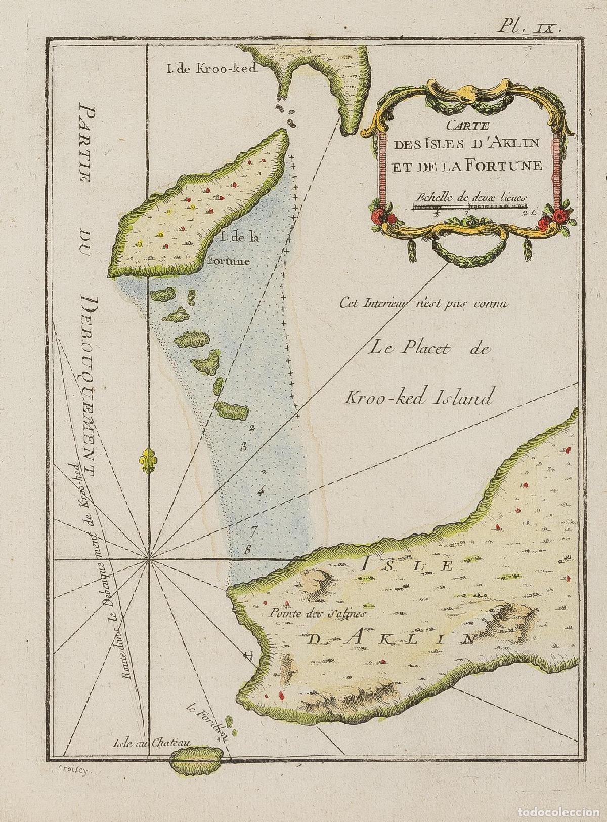 Arte: Carte des isles d'Aklin et de la Fortune - Bellin, Jacques Nicolas
