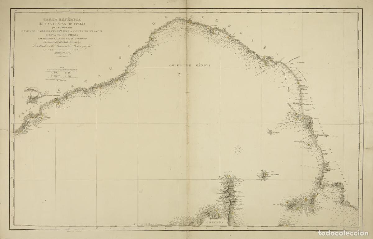 Arte: Carta esferica de las costas de Italia que comprende desde el Cabo Drammont en la costa de Francia h