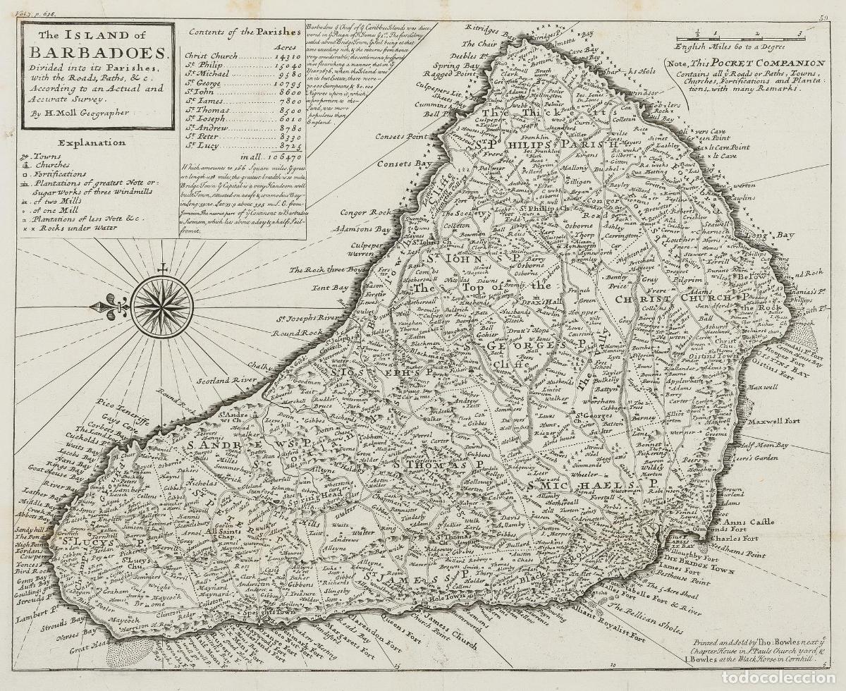 Art: The island of Barbadoes divided into its Parishes&hellip; - Moll, Herman