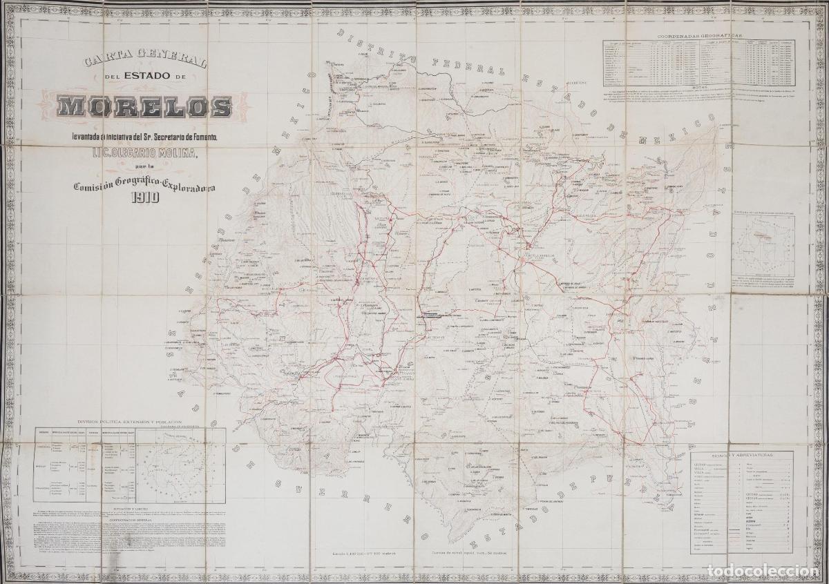 Art: Mapa general del estado de Morelos [Rare map / wallmap of Mexico] - Comisi&oacute;n Geogr&aacute;fico-exploradora
