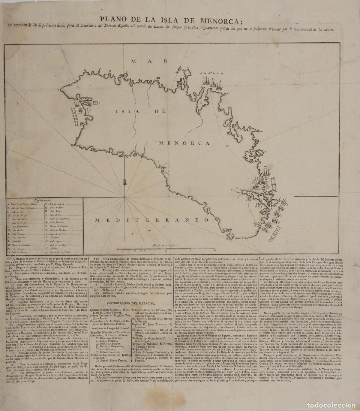 Art: Plano de la Isla de Menorca; con expression de las disposiciones dadas para el desembarco del Ex&eacute;rci