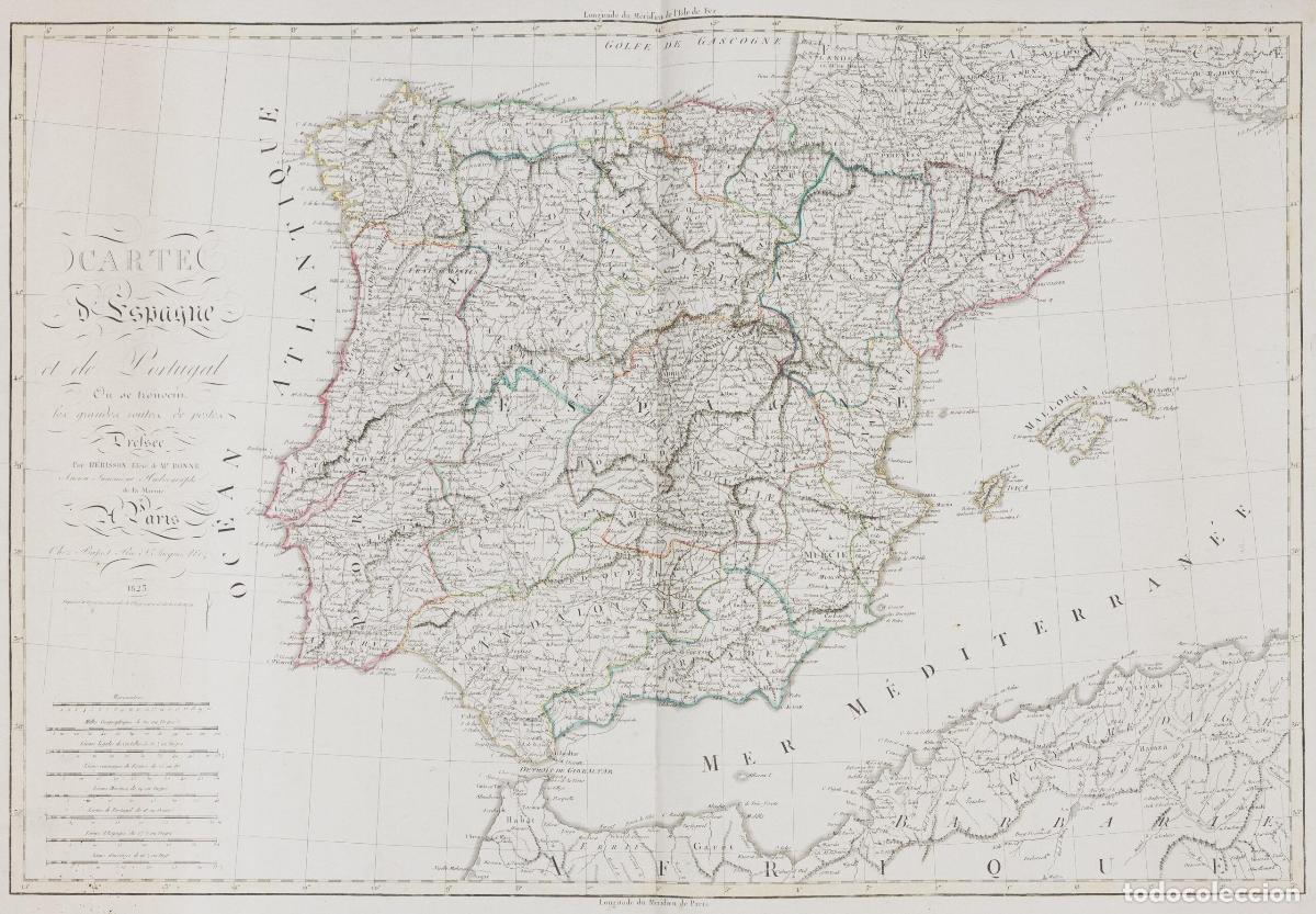 Art: Mapa de Espa&ntilde;a y Portugal: Carte d'Espagne et de Portugal - Poirson, J. B.