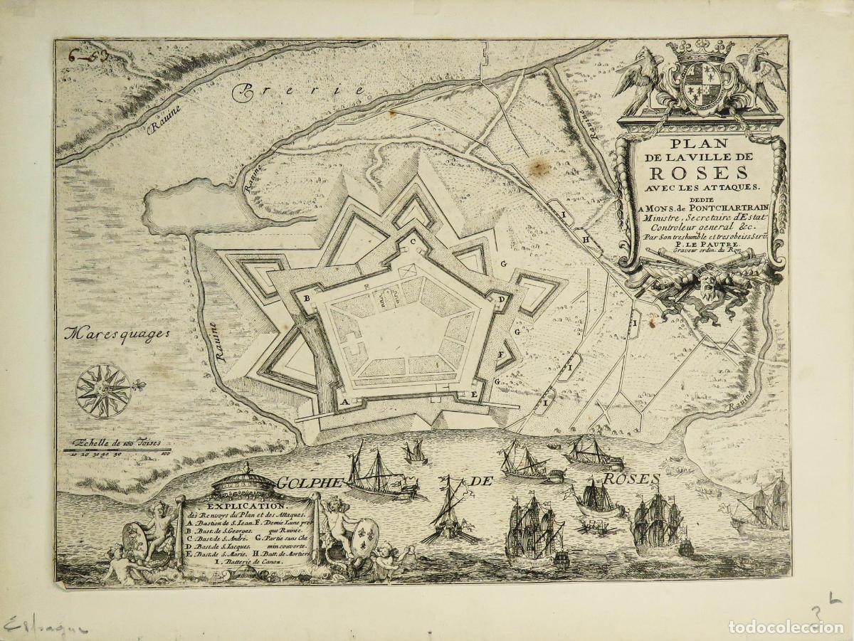 Kunst: Plan de la ville de Roses avec les attaques&hellip; Pontchartrain&hellip; - Le Pautre