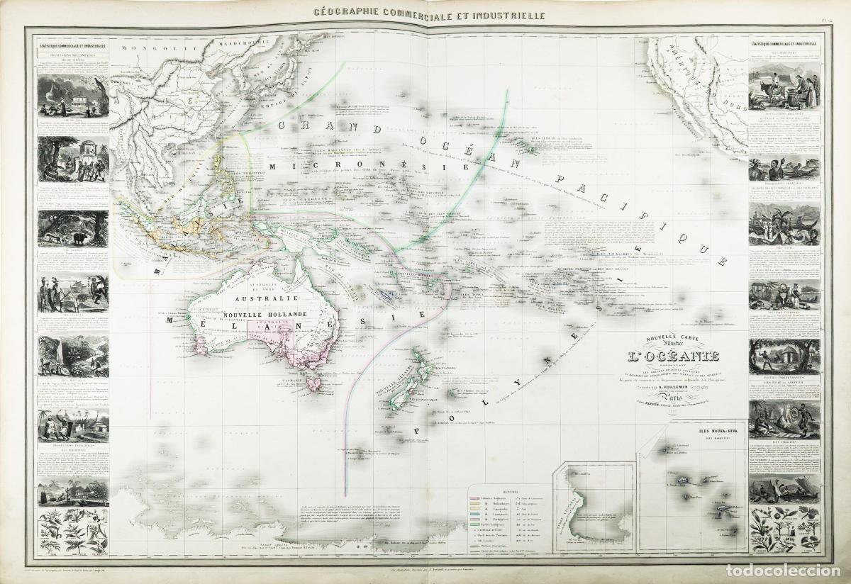 Arte: Nouvelle carte illustr&eacute;e de l'Oc&eacute;anie - Vuillemin, Alexandre