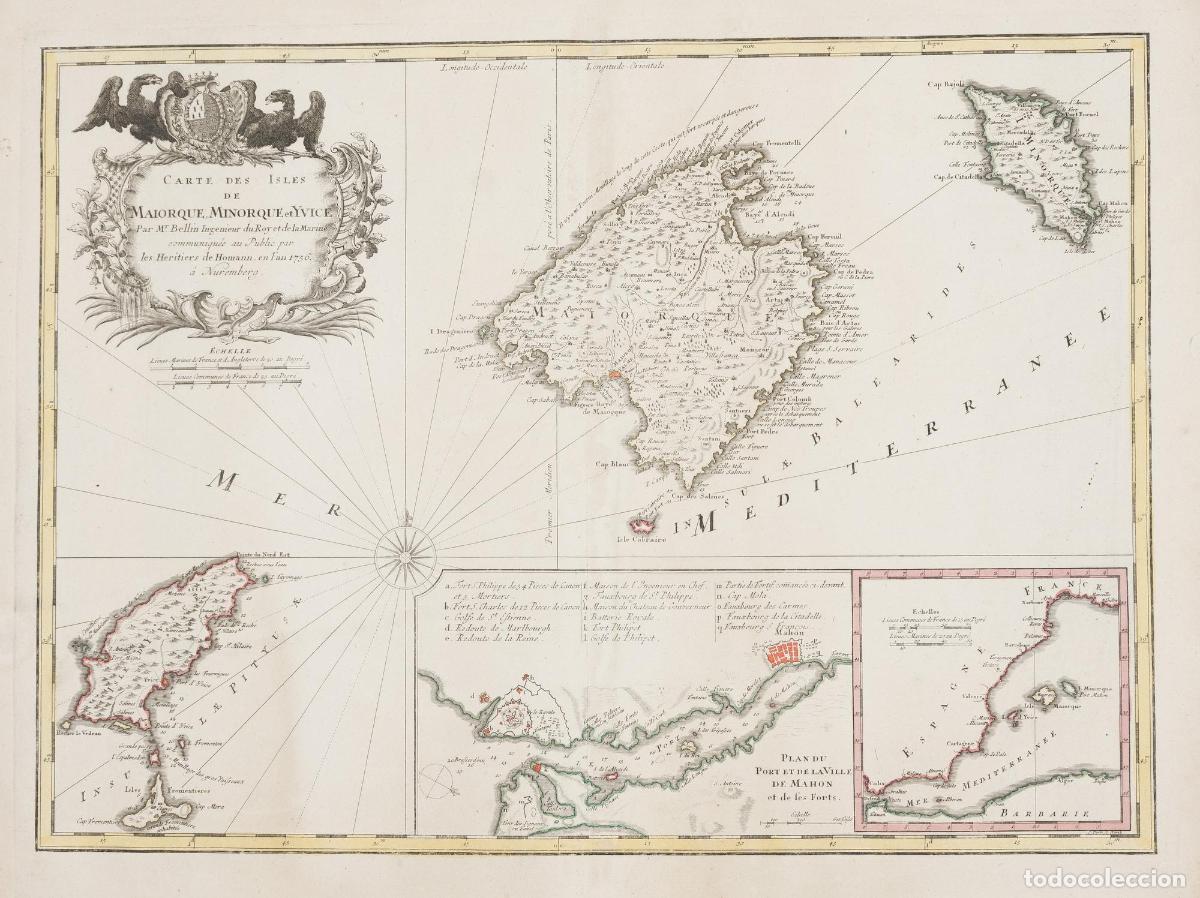 Arte: Carte des Isles de Maiorque, Minorque, et d'Yvice - Bellin / Homann
