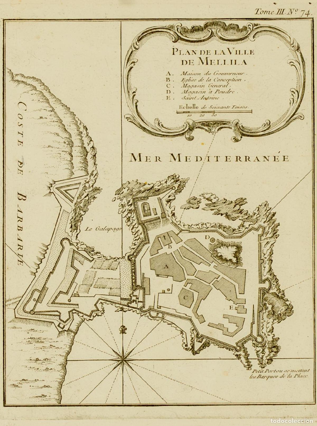 Arte: [Melilla] Plan de la Ville de Mellila - Bellin, Jacques Nicolas