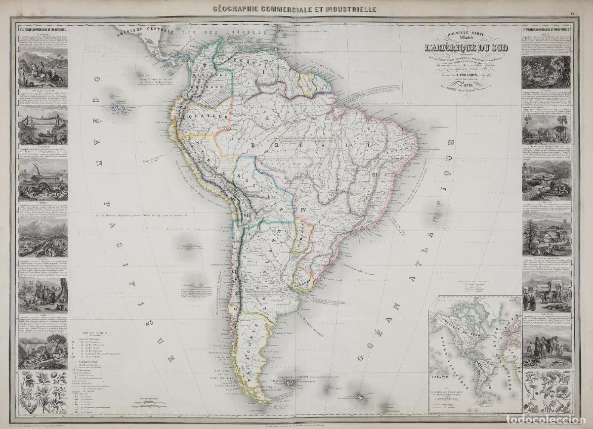 Arte: Nouvelle carte illustr&eacute;e de l'Amerique du Sud - Vuillemin, Alexandre