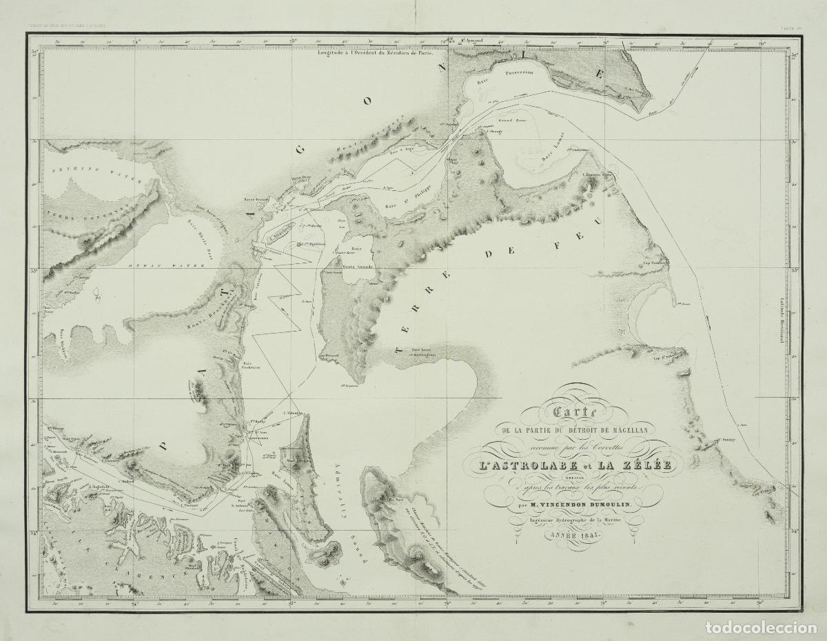 Arte: [Estrecho de Magallan] Carte de la partie du d&eacute;troit de Magellan reconnu par les Corvettes l'Astrola