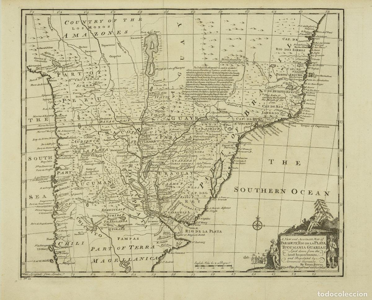 Arte: A New and Accurate Map of Paraguay, Rio de la Plata, Tucumania Guaria, &c. - Bowen, Emanuel