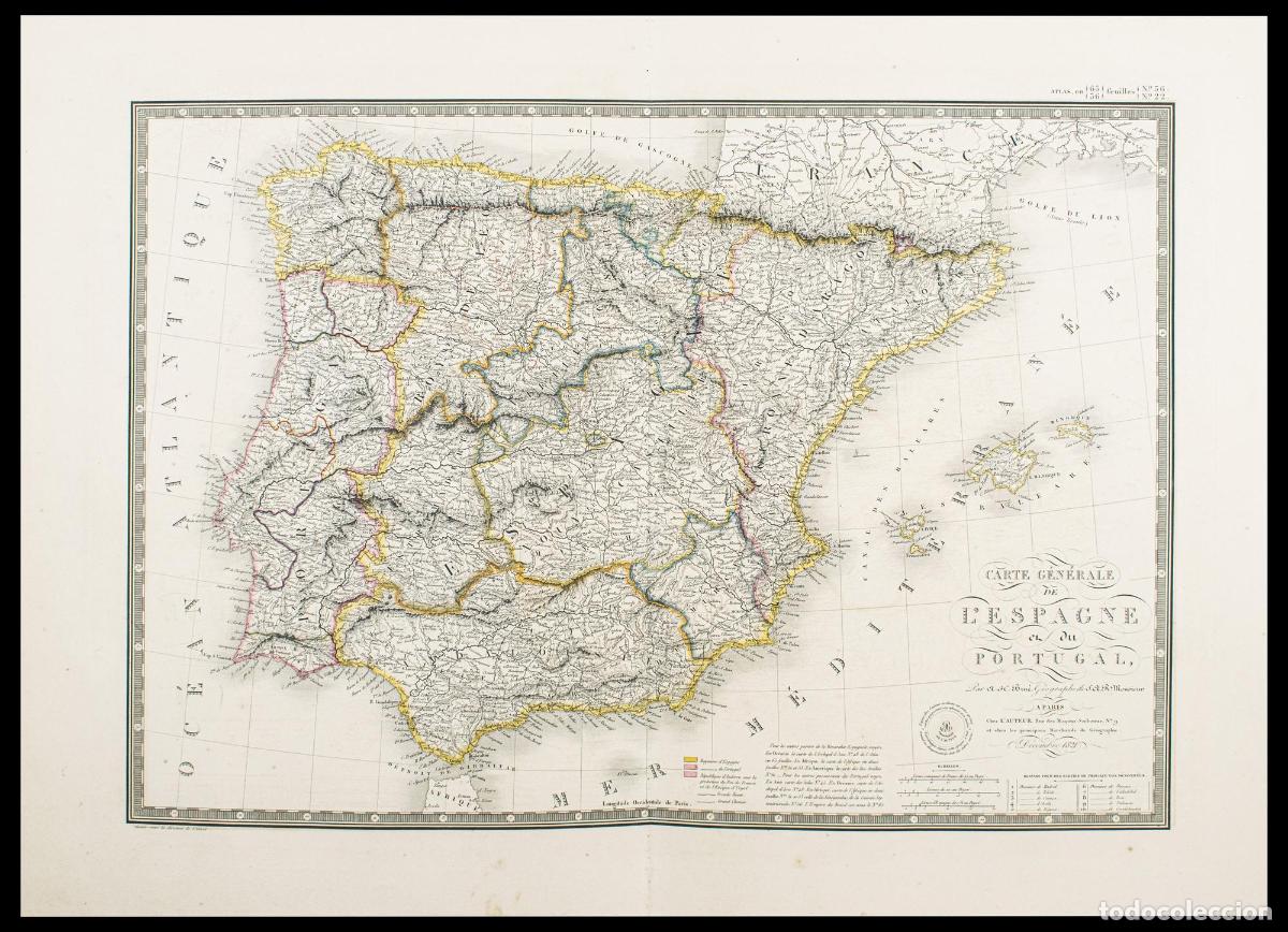 Kunst: Carte G&eacute;n&eacute;rale de l'Espagne et du Portugal&hellip; 1821 - Bru&eacute;, Adrien Hubert