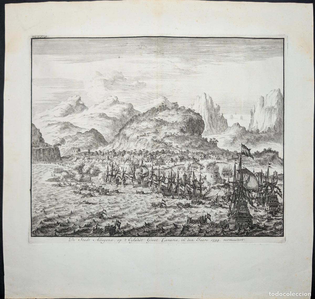 Kunst: De Stadt Allegona, op't Eylandt Groot Canaria, in den Jaar 1599 vermeestert - Luyken, Jan