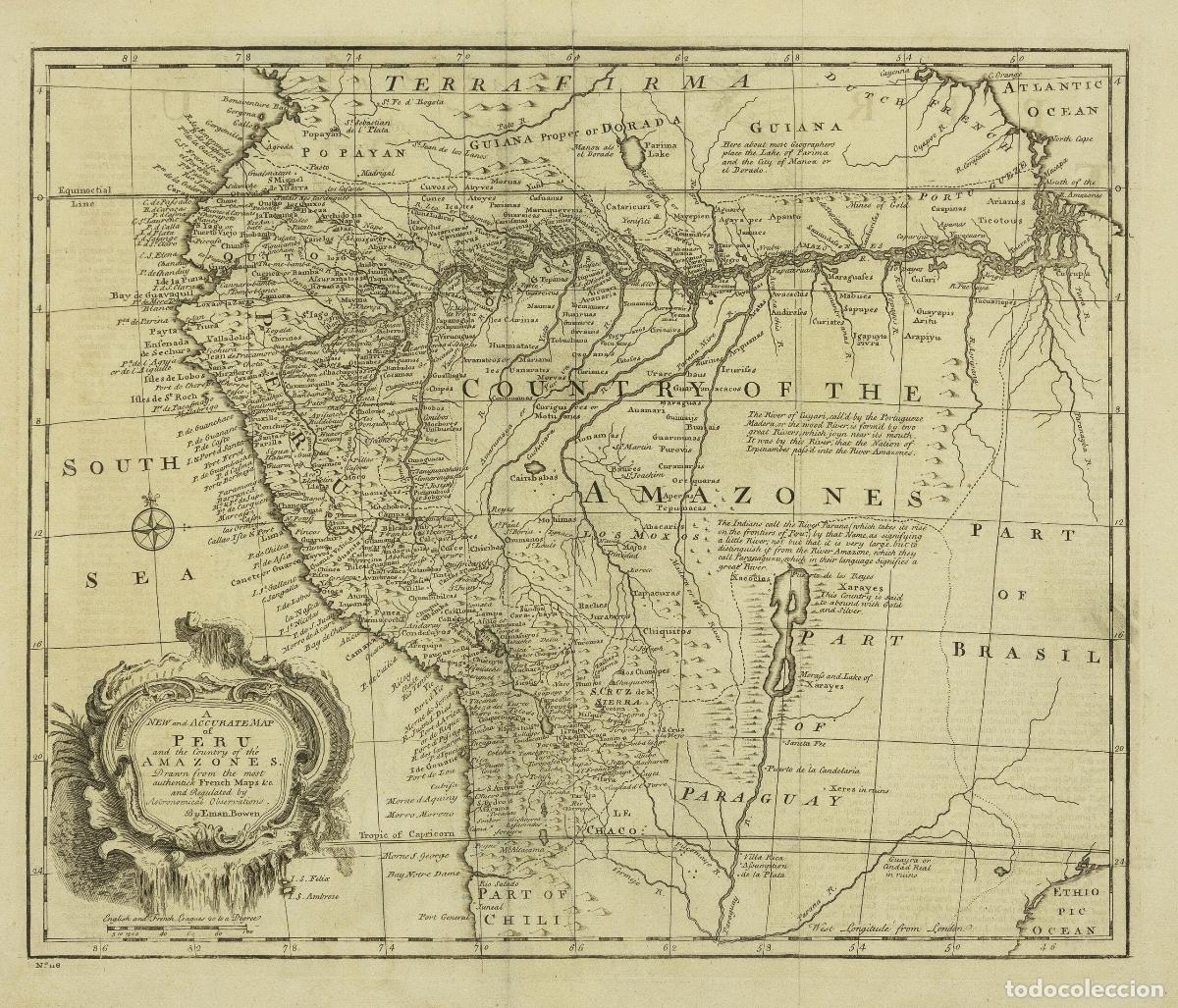 Kunst: A New and Accurate Map of Peru, and the Country of the Amazones. - Bowen, Emanuel